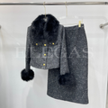 Chanel Fur Collar Tweed Jacket & Skirt Set