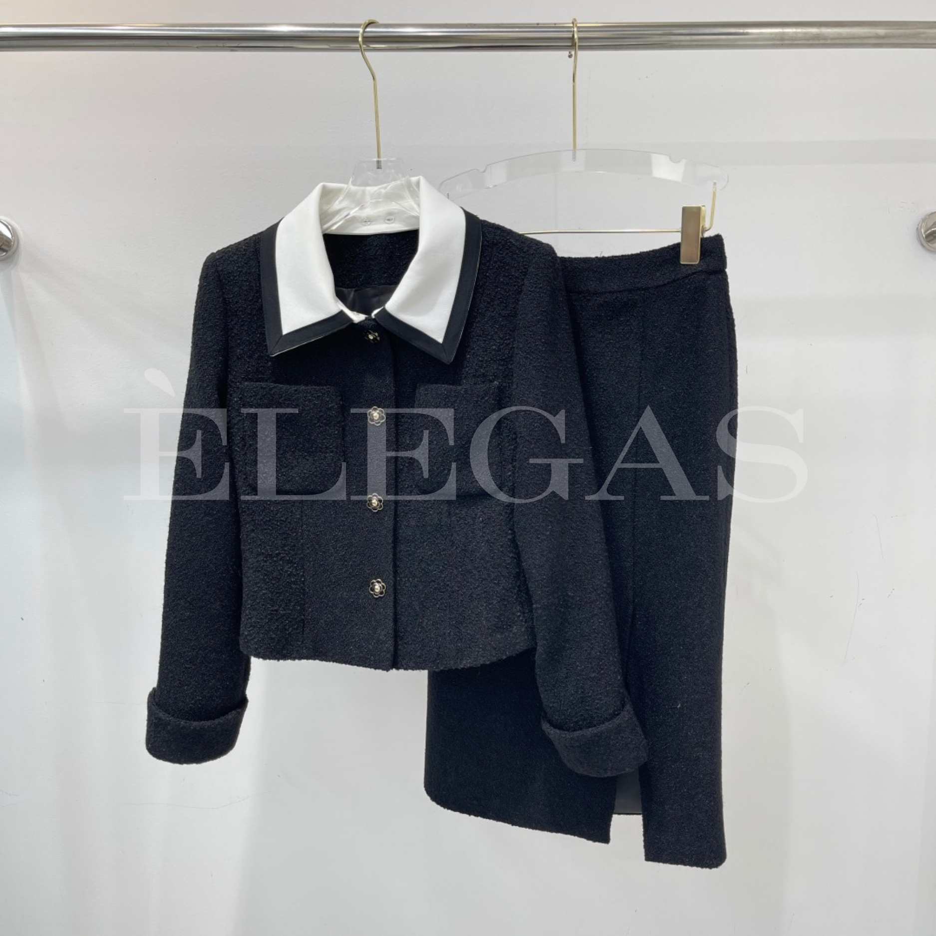 Chanel Collar Detail Tweed Jacket & Skirt Set