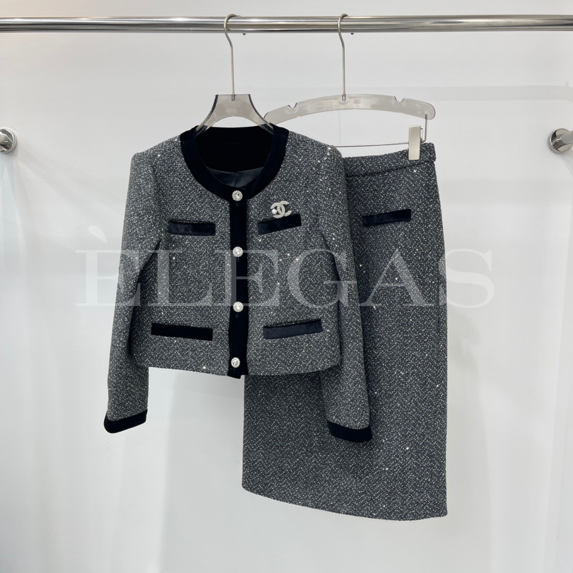 Chanel Logo Detail Tweed Jacket & Skirt Set