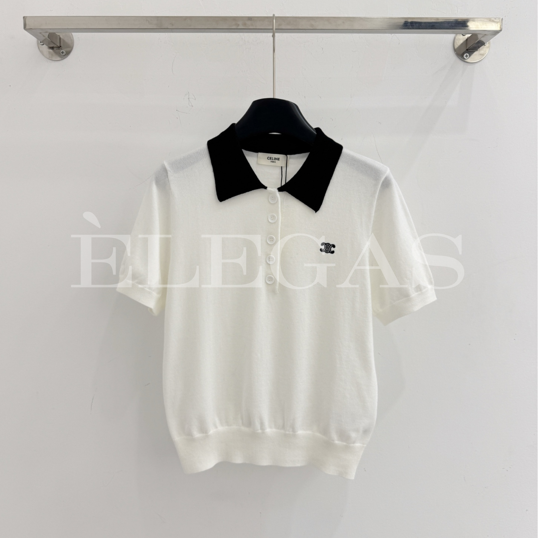 Celine Logo Knit Polo Top