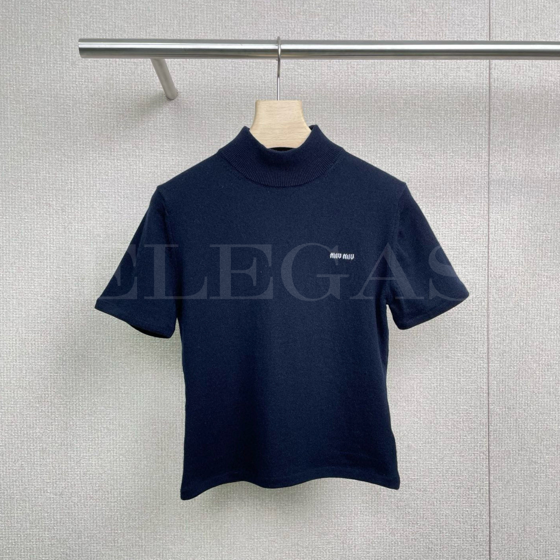 Miu Miu Logo Short Sleeve Knit Top