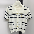 Saint Laurent Striped Knit Polo Top