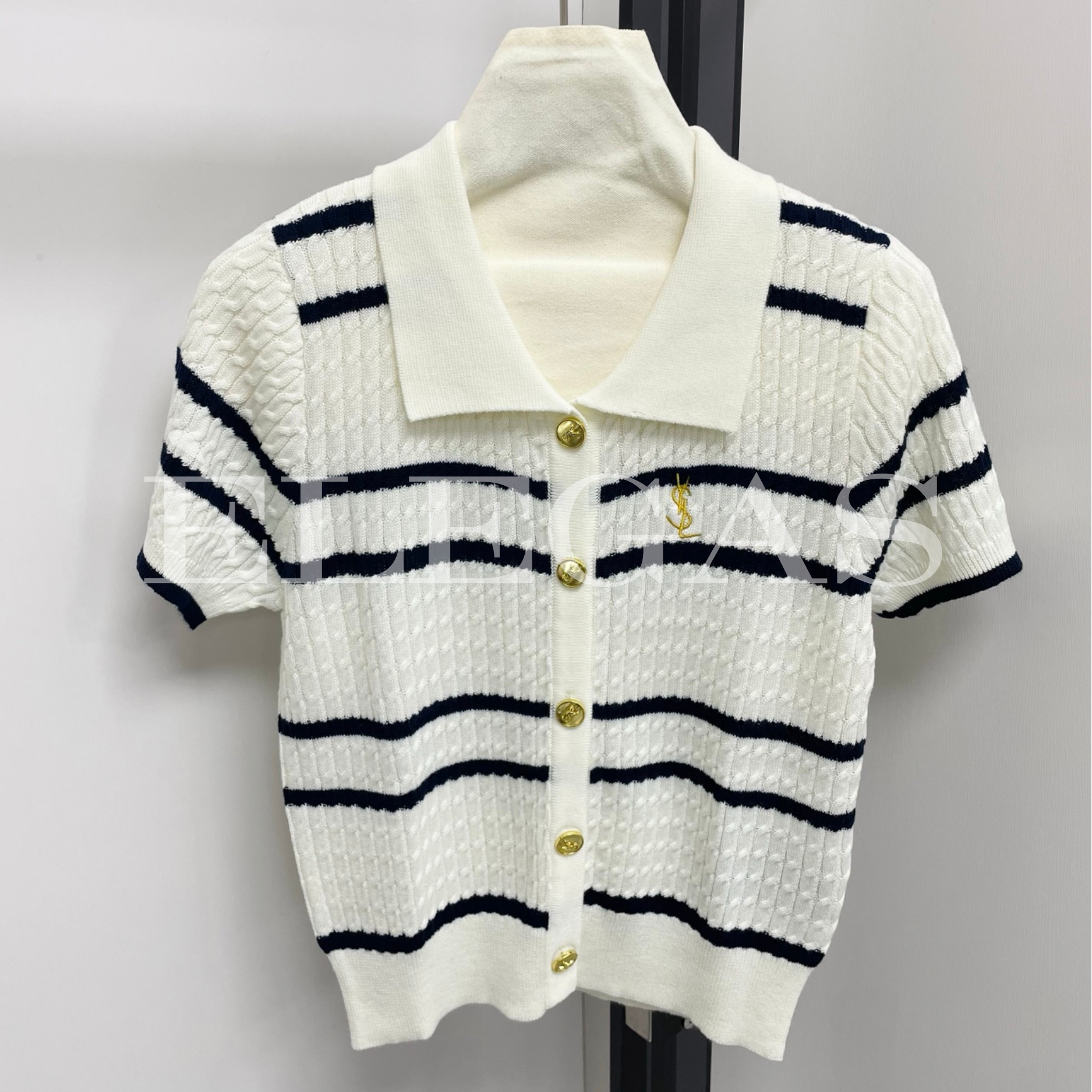 Saint Laurent Striped Knit Polo Top