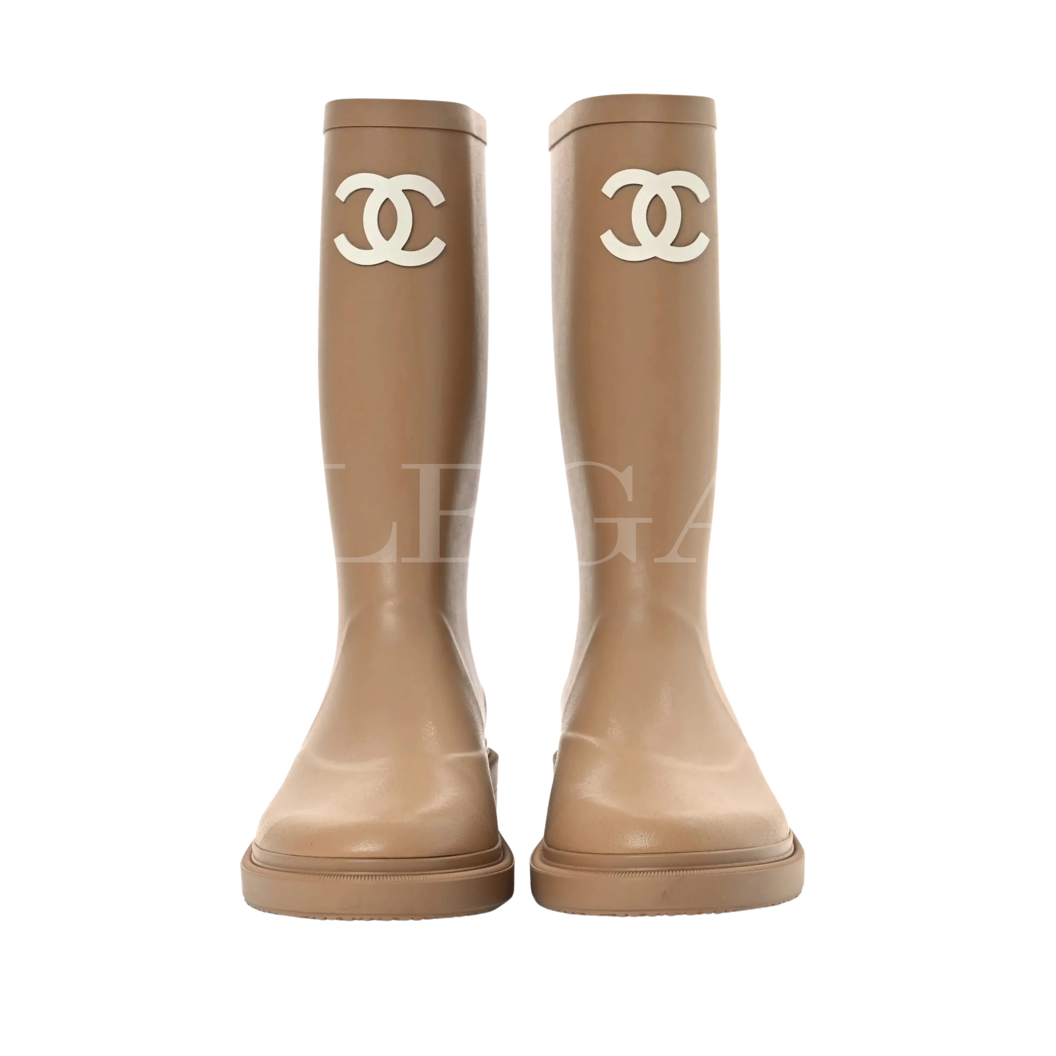Chanel CC-Logo Rain Boots Beige