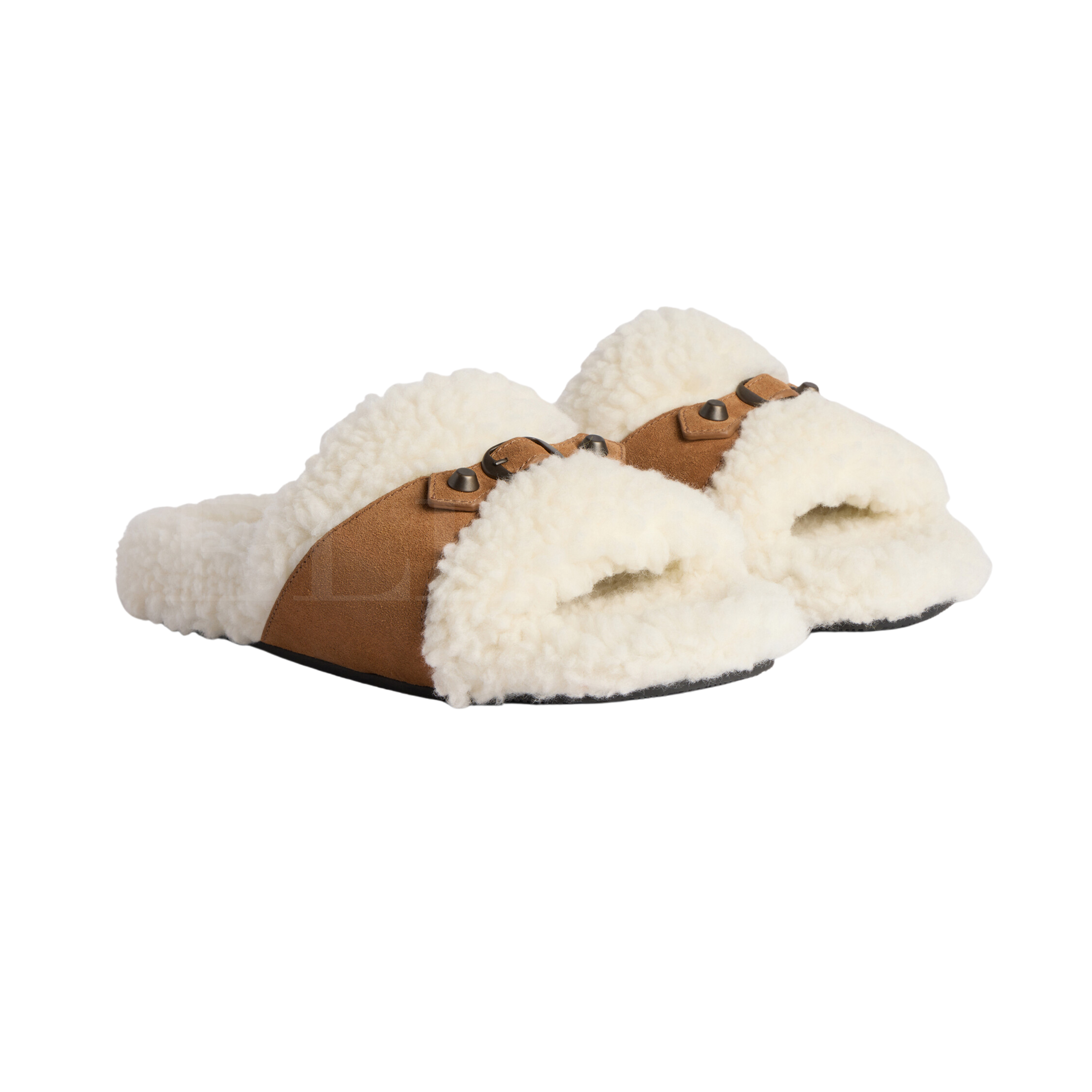 Balenciage Furry Open Mule in Off White/Brown Slipper