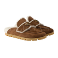 Prada Shearling Logo-Plaque Mules